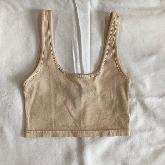 Missguided Light Peach Cropped Scoop-neck Tank Top/Bralette - sz 2 - Picture 1 of 6